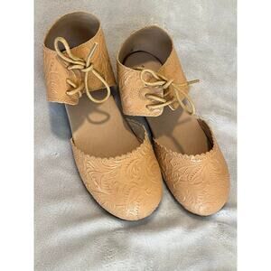 Monkey Feet Western Style Embossed Leather Laced Shoe Sz 6-7 yrs  Cowgirl
